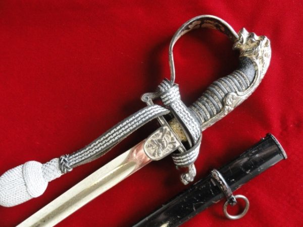 Presentation Third Reich Fire Official's Silver Lion Head Sword w/Double-Etched Blade (#23249)